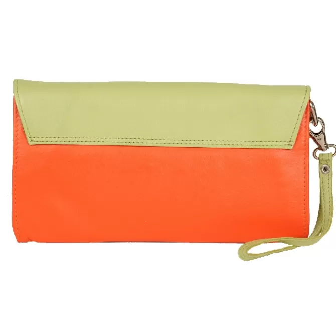 Store Pochette cuir orange et vert bicolore - Femme Pochette Cuir