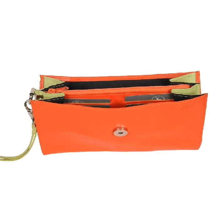 Store Pochette cuir orange et vert bicolore - Femme Pochette Cuir